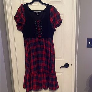 SHEIN Red and Black Plaid  Dress